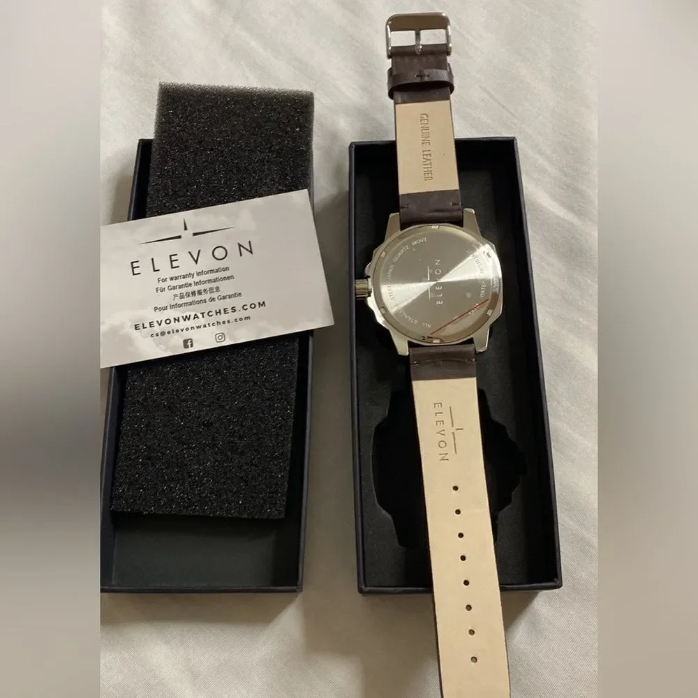 NWB Elevon Hughes Silver Brown Watch Leather Band